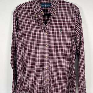 Polo Ralph Lauren Men's Medium Burgundy/Navy Plaid Button Down Shirt